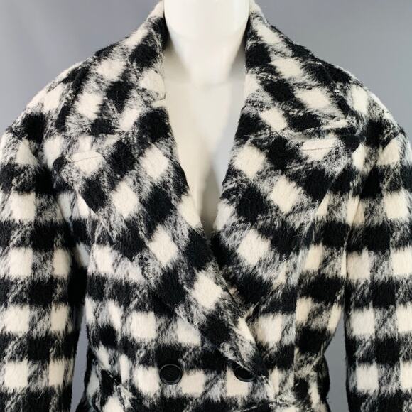 ALLSAINTS Size 8 Black White Wool Blend Checkered Double Breasted Belted Coat - Picture 2 of 9